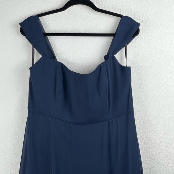 After Six Chiffon Midnight Blue Off-The-Shoulder Basque Neck Maxi Dress 4 NWOT - Picture 8 of 14